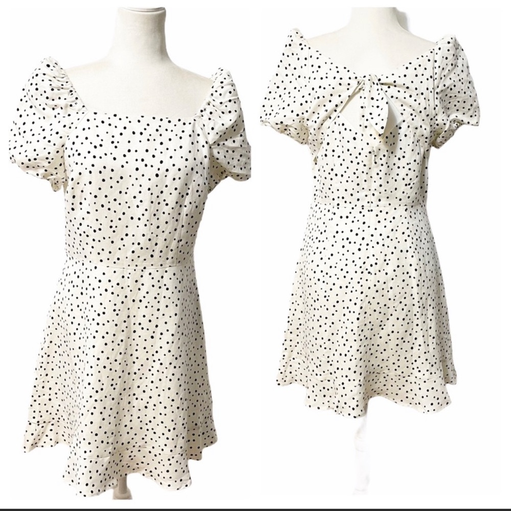 White/Ivory dress with black polkadots- Loft